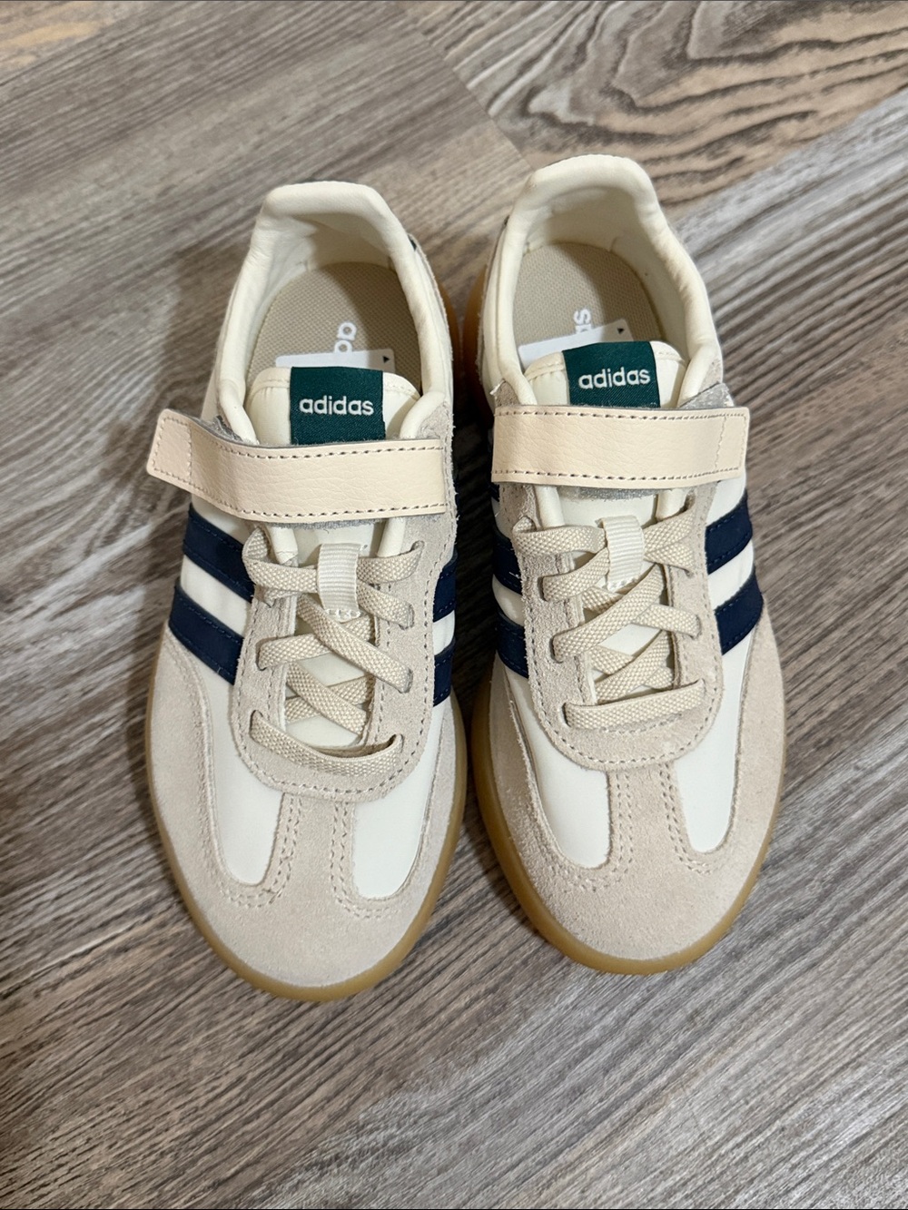 adidas Kids Cream and Navy Velcro Retro Sneakers